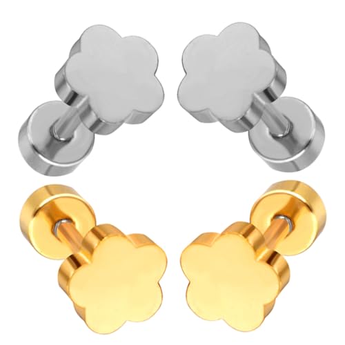 Beaupretty 2 Paare Minimalistische Metall Ohrstecker Damen Schraubverschluss Blumen Design Kleine Ohrringe für Geburtstag Hochzeit Alltag in Silber und Gold von Beaupretty