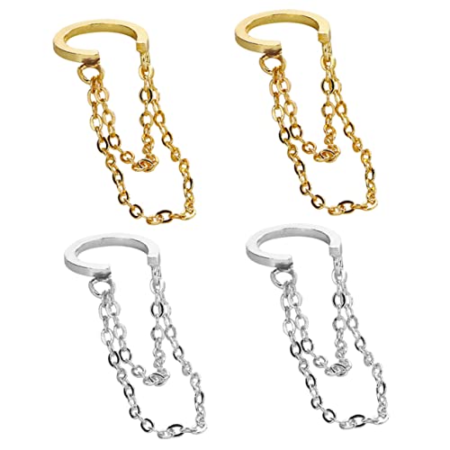 Beaupretty 2 Paare Ohrclips Damen Geometrische Clip Ohrringe mit Quasten Kette Weißgold und Goldfarbend Hautfreundlich Leicht Anzuziehen Stilvoll für Alltag und Party von Beaupretty
