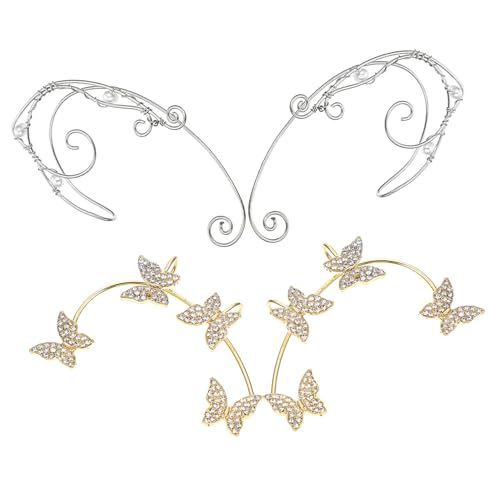 Beaupretty 2 Paare Ohrclips Schmetterling und Elfen Ear Cuff Ohrringe Piercingfrei Leicht und Modisch für Damen und Mädchen Geschenkidee von Beaupretty