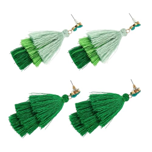 Beaupretty 2 Paare Patrick's Day Bohemian Quasten Ohrringe für Damen Dreilagige Leichte Schmuckstücke und Grün Gradient für Partys und Alltag von Beaupretty