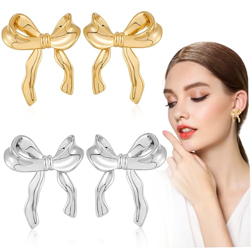 Beaupretty 2 Paare Schleifen Ohrstecker Damen Ohrschmuck Leicht Metalllegierung Modisch Elegant Schmuck von Beaupretty