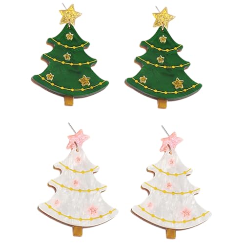 Beaupretty 2 Paare Weihnachtsbaum Ohrringe Ohrstecker Leichtes Design Damen und Mädchen Festlicher Schmuck Geschenkidee Weiß Grün von Beaupretty