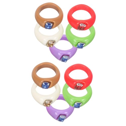 Beaupretty 2 Sätze Teiliges Kreative Harz Finger Ringe Mit Strass Trendige Schmuckdekoration Für Damen Für Partys Weihnachten Und Besondere Anlässe Rot Grün Schokolade Beige 5 Stück * 2 von Beaupretty