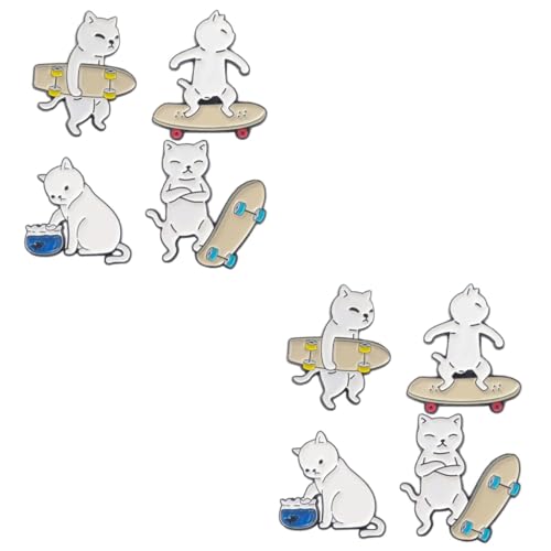 Beaupretty 2 Sätze Teiliges Set Katzen Skateboard Broschen Lustige Cartoon Anstecker Für Frauen Mädchen Emaille Pins Für Jacken Taschen Hüte Tierische Modeaccessoires 4 Stück * 2 von Beaupretty