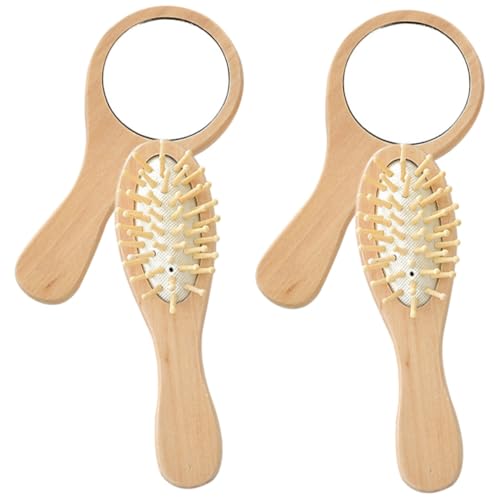 Beaupretty 2 Sätze Tragbares Teiliges Spiegel Kamm Set aus Holz Doppelseitiger Kosmetikspiegel mit Klarer HD Oberfläche Praktische Reise Make Up Spiegel und Massagekamm für Damen und Herren von Beaupretty