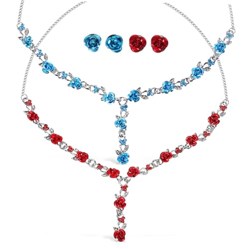 Beaupretty 2 Satz Elegantes Teiliges Damen Schmuckset mit Anhänger und Ohrringen Funkelnde Rosenblüten aus Hochwertiger Legierung Verstellbare Kette Geeignet für Party Hochzeit und Alltag von Beaupretty