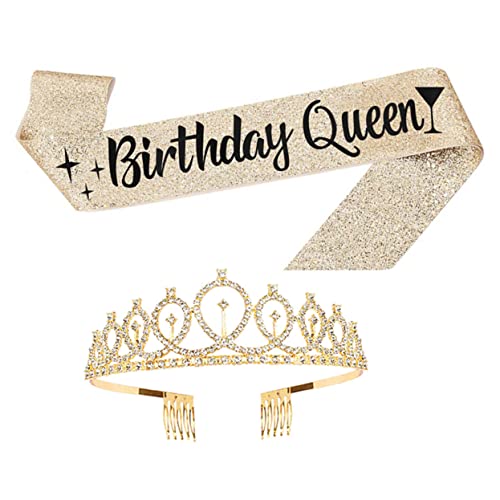 Beaupretty Geburtstagsparty-Zubehör Stirnband 2 Sets Happy Birthday-Krone Damen-Gürtel Mädchen-Accessoires Damen- Mädchen-Geburtstags-Strass-Geburtstagszeremoniell-Gürtel Geburtstag von Beaupretty