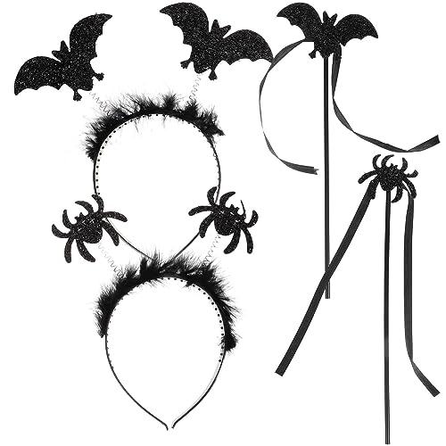 Beaupretty 2 Sätze Schwarzes Fledermaus-stirnband Zubehör Für Rollenspiele Cosplay-haarbänder Halloween-kostüm Verkleiden Halloween-stirnband Fledermausstab Haargummis Schal Plastik Kleidung von Beaupretty