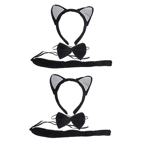 Beaupretty 2 Sets Katzenohren-Stirnband Silbernes Stirnband Halloween-Box-Set Halloween-Geschenke Party-Stirnbänder Tierohren Haarband Katze Cosplay Partygeschenke Stoff Schwarzes von Beaupretty