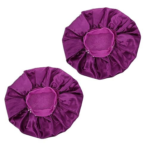 Beaupretty 2st Nachtmütze Zöpfe Haarhaube Farbe Duschhaube Wickeln Kopfkappe Elastische Seidenhaube Schlafmütze Aus Satin Schlappe Mütze Handtuch Haushalt Schwangere Frau Violett Polyester von Beaupretty