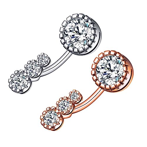 Beaupretty 2 Stück Bauchnabelpiercing aus mit Zirkonia Bauchring Ohrstecker in Silber und Roségold Hautfreundlicher Körperschmuck für Damen Langlebig und Komfortabel von Beaupretty