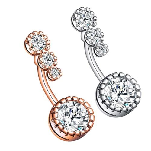 Beaupretty 2 Stück Bauchnabelpiercing mit Zirkonia Bauchnabelringe in Silber und Roségold Hautfreundlich Langlebig und Komfortabel für Frauen von Beaupretty