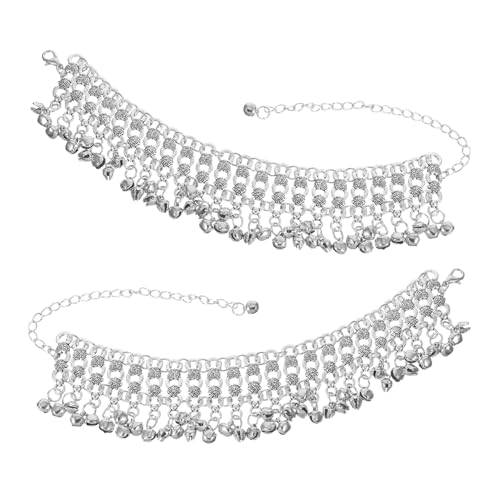 Beaupretty 2 Stück Boho Fußkettchen mit Glocken Mehrlagige Verstellbare Fußkette mit Quasten Langlebiger Ethno-schmuck für Bauchtanz Strand und Sommeroutfits von Beaupretty