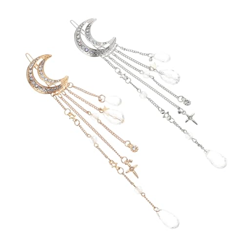 Beaupretty 2 Stück Braut Haarnadeln Teiliges mit Strass und Mondförmigem Tassel Vintage Haarschmuck für Hochzeit Party und Alltag Gold und Silberfarbene Haarspangen für Damen von Beaupretty