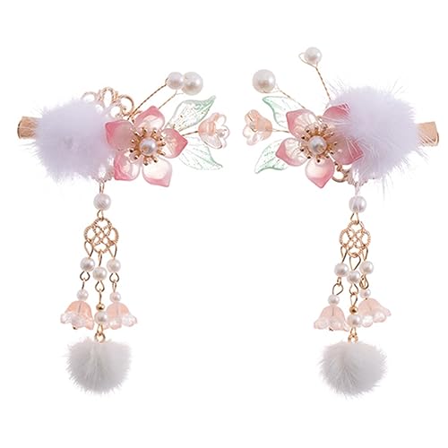 Beaupretty 2 Stück Chinesischer Stil Haarschmuck mit Perlen Teiliges Blumenhaarspangen mit Plüschkugeln und Quasten Dekorative Haarklammern für Damen und Mädchen Geeignet für Festtage und von Beaupretty