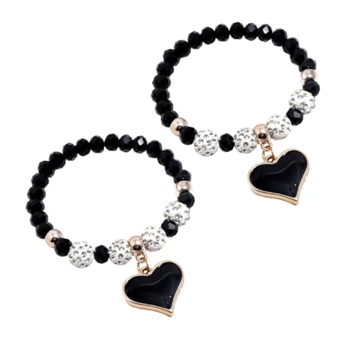 Beaupretty 2 Stück Damen Armband mit Schwarzen Herzperlen Stilvolles Verstellbares Armband Hochwertigem für Elegant und Langlebig von Beaupretty