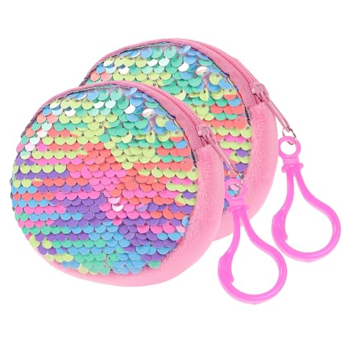 Beaupretty 2 Stück Damen Münzgeldbörse Runde Glitzer Clutch mit Festem Paillettenbesatz Große Kapazität für Kleingeld Karten und Bargeld Pastellrosa Modische Kleine Stoffbörse von Beaupretty