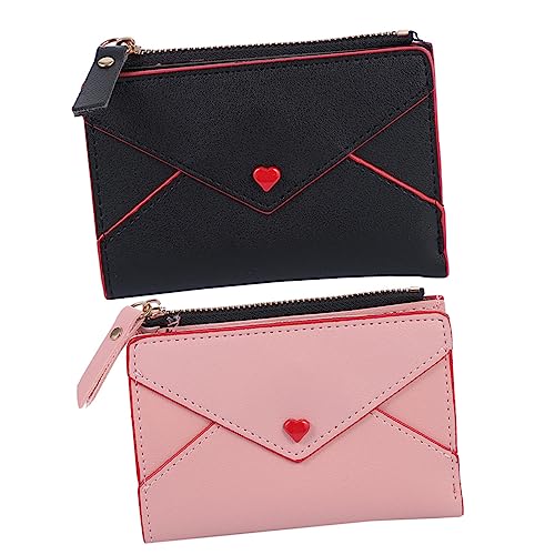 Beaupretty 2 Stück Damen PU Kleine Clutch Geldbörsen mit Reißverschluss für Frauen und Mädchen für Karten und Münzen Kompakt und Leicht Schwarz und Hellrosa von Beaupretty