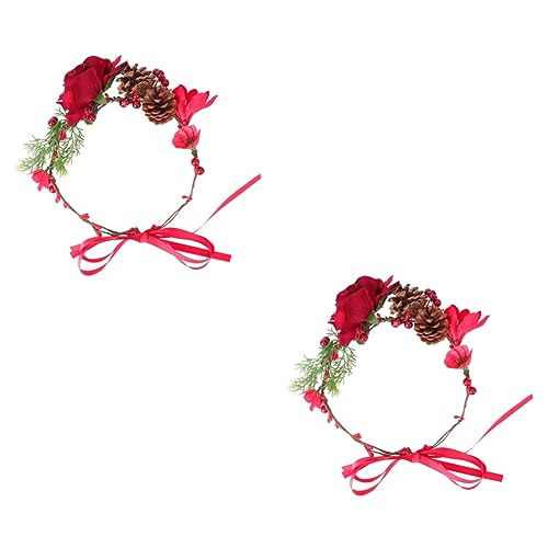 Beaupretty 2st Braut Haarkranz Weihnachtshaar Doop Haargirlande Hochzeit Blumenkopf Kranz Beeren Urlaub Kopfschmuck Hochzeit Mit Blumenkrone Brautjungfer Blumenkrone Rosen Kiefernzapfen Frau von Beaupretty