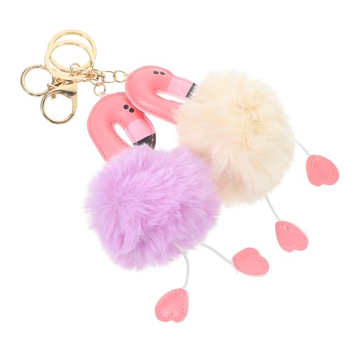 Beaupretty 2 Stück Flamingo Schlüsselanhänger mit Flauschigem Fellball Einzigartiger Taschen und Rucksackanhänger für Damen Langlebige Metallöse Modische Schlüsselhänger und Auto Dekoration von Beaupretty