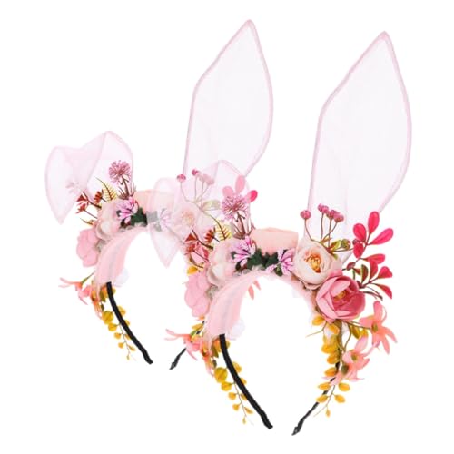 Beaupretty 2 Stück Flockblumen Hasenohren Haarband mit Kranz Niedliches Tierkopfschmuck für Halloween Ostern Geburtstagsfeiern und Cosplay Leicht und Bequem Einzigartiges Design für von Beaupretty