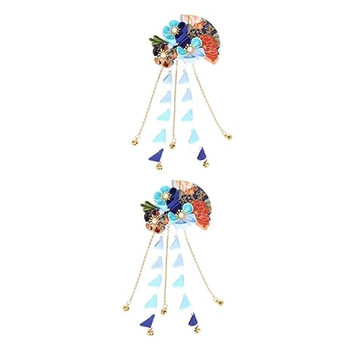 Beaupretty Haarstäbchen 2 Stück Für Mädchen Blaue Accessoires Haarstäbe Für Dutts Chinesische Haarstäbe Blumen-Haarschmuck Für Damen Die Foto-Haarnadel Clockwork Blue Miss Geisha Kimono von Beaupretty