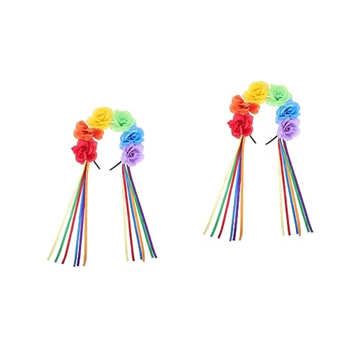 Beaupretty 2st Schwules Blumenstirnband Regenbogen-stirnbänder Zum Stolztag Stolzblume Gay-pride-kopfbedeckungen Lgbt-blumen-stirnband Gay-pride-stirnband Hut Damen Schleife Mädchen von Beaupretty