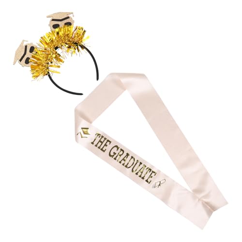 Beaupretty 2 Stück Graduation Headband und Schärpe Set mit Doktorhut Schwarze Satin Schärpe mit Quaste und Weizenmotiv Vielseitiges Abschlusszubehör für Abschlussparty Foto Requisiten von Beaupretty