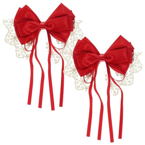 2 Stück Haarschleifen-Clips Spitzen-Haarschleifen-Haarspangen Lange -Haarnadeln Metall-Bowknot-Clips Haar-Accessoires Für Frauen Mädchen Kleinkinder Teenager Kinder Rot von Beaupretty