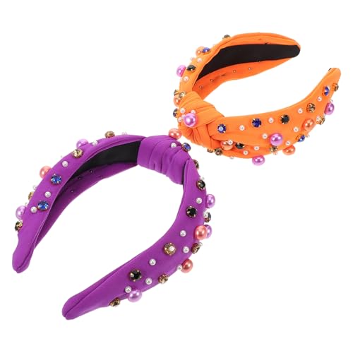 Beaupretty 2 Stück Halloween Knoten Stirnbänder für Damen mit Kunstperlen und Strass Breites Haarband für Partys Kostüme und Festliche Anlässe Leicht und von Beaupretty