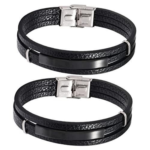 Beaupretty 2 Stück Herren Armband Teiliges Mehrlagiges Geflochtenes Design und Leicht als für Männer Glänzende Schwarze Oberfläche von Beaupretty