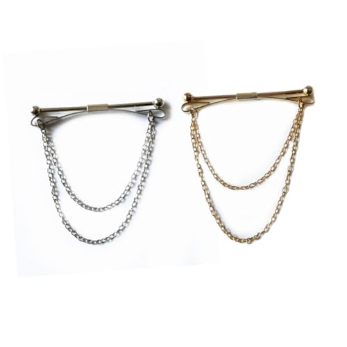 Beaupretty 2 Stück Herren Collar Pin Edelstahl mit Kette Teilig Gold und Silber Rostfrei Eleganter Kragenbar Schmuck für Anzug und Krawatte Geeignet für Business und Formelle Anlässe von Beaupretty