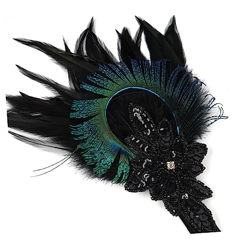 Beaupretty 2st Hochzeits-feder-stirnband Flapper-accessoires Für Frauen Kopfbedeckung Aus Den 1920er Jahren Vintage Kopfbedeckung Aus Den 20er Jahren Gatsby Pfau Kristall Fräulein von Beaupretty