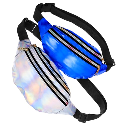 Beaupretty 2 Stück Holographische Bauchtasche Damen Schimmernde PU Optik Brusttaschen Metallic Effekt Große Kapazität Vielseitig für Party Reisen Joggen Wandern Fahrradfahren Geeignet von Beaupretty