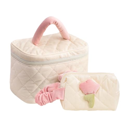Beaupretty 2 Stück Kosmetiktaschen aus Cord für Reise Alltag Organizer für Make Up Hautpflege Kleine Praktische Aufbewahrungstaschen Cremeweiß Langlebig Leicht von Beaupretty