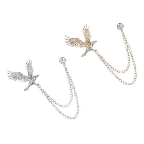 Beaupretty 2 Stück Legierungs Broschen mit Hängender Kette und Adlerdesign für Anzugkragen Stilvolle Kleidungsaccessoires Gold und Silber von Beaupretty
