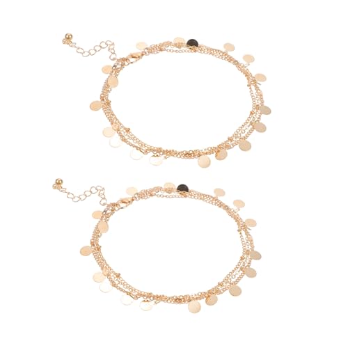 Beaupretty 2 Stück Mehrreihige Fußketten Damen Metallfarben Knöchelketten Modisch für Strand und Alltag Stylische Leichte Alloy Fußkettchen mit Filigranem Design für Frauen von Beaupretty