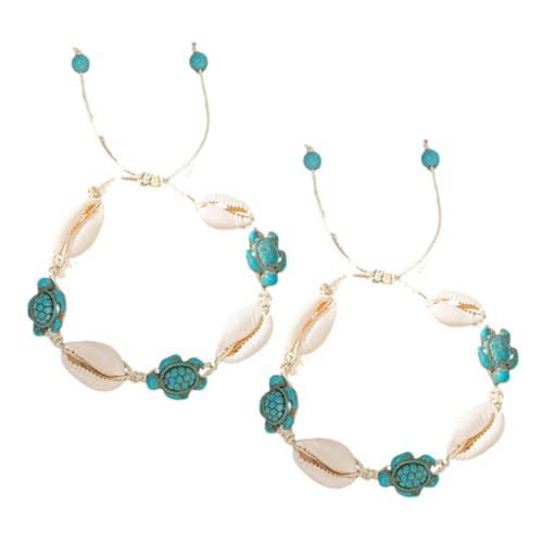 Beaupretty 2 Stück Damen Fußkettchen Armbänder Verstellbares Muschel Armband Boho Strand Schmuck für Sommer Handgefertigtes Schildkröten Design in Verschiedenen Farben von Beaupretty