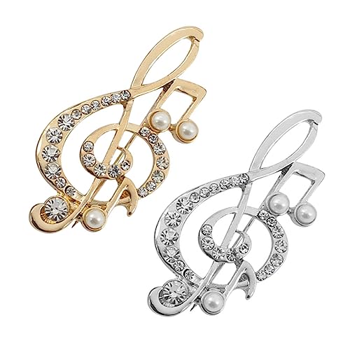 Beaupretty 2 Stück Musiknoten Brosche mit Funkelnden Strasssteinen Anstecknadeln in Gold und Silber Eleganter Schmuck für Frauen für Musikliebhaber Festliche Anlässe und Alltagsmode von Beaupretty