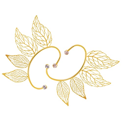 Beaupretty 2 Stück Ohrmanschette Damen Piercing mit Glitzerndem Blattdesign Leichter Ohrclip Goldfarbe Modischer Knorpelschmuck für Alltag Party von Beaupretty