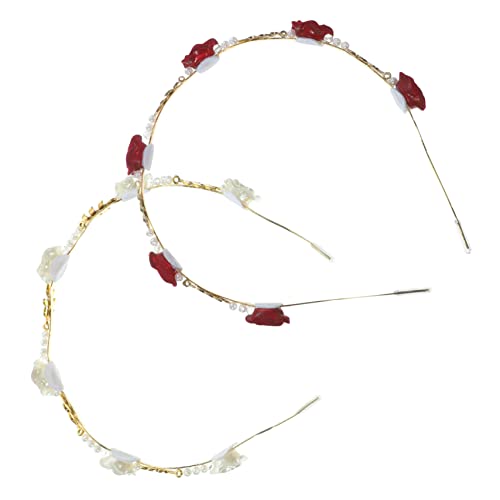 Beaupretty 2 Stück Perlen Stirnbänder Damen Rot Weiß mit Rosen und Strass Hochzeit Brautschmuck Haarschmuck für Party Tanz und Verlobung von Beaupretty