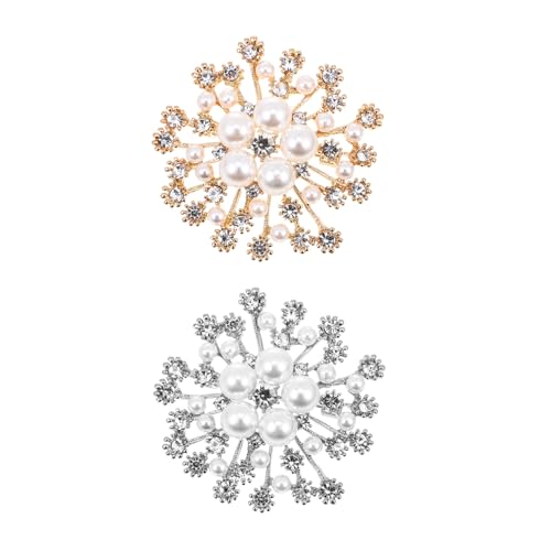 Beaupretty 2 Stück Perlen Strass-broschen Schneeflocken-form Stilvolle Kleidungs-dekoration Damen Schmuck Accessoires für Hochzeit Party Alltag Modische Anstecknadeln in Gold und Weiß von Beaupretty