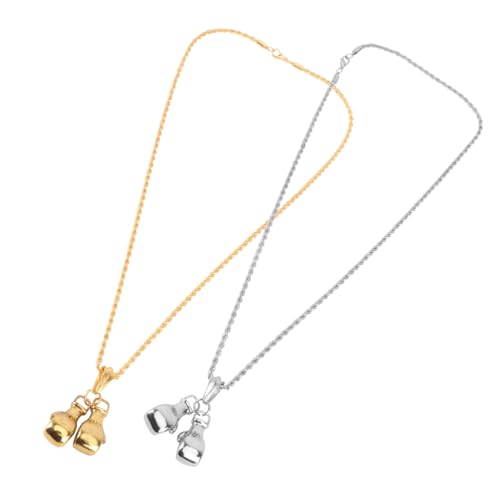 Beaupretty 2 Stück Punk Boxhandschuh Halskette Set Metall Anhänger Damen Herren Modeschmuck Silber Gold von Beaupretty