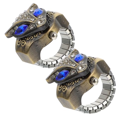 Beaupretty Retro Elastische Fingeruhr 2 Stück Kreative Ringuhr mit Aufklappbarem Deckel für Männer und Frauen Design für Verschiedene Anlässe von Beaupretty