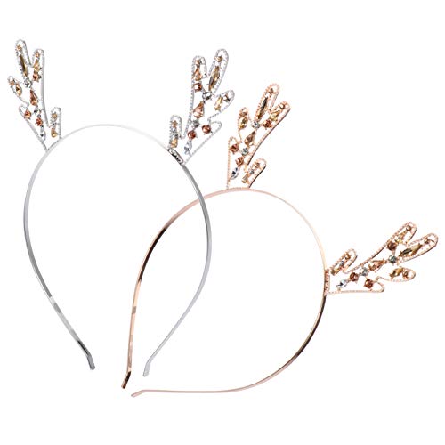 Beaupretty 2 Stück Rhinestone Haaraccessoires mit Geweih Design für Weihnachten Party oder Kostüme Antler Haarreifen Silber und Roségold für Damen und Mädchen von Beaupretty