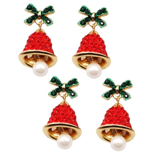 Beaupretty 2 Stück Rote Weihnachts Ohrringe mit Glöckchen und Funkelnder Strass Schleife Silber Stecker Festlicher Schmuck für Weihnachts und Neujahrsfeiern Damen Accessoire von Beaupretty