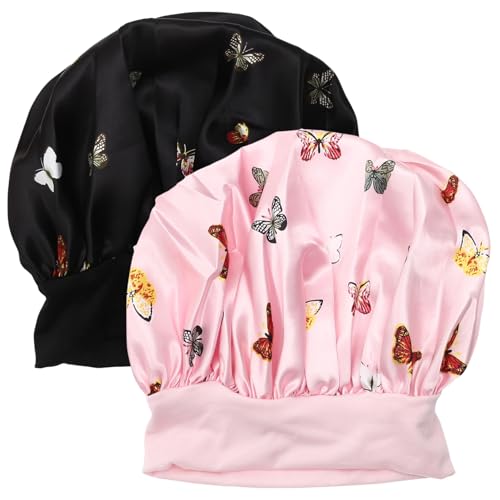 Beaupretty 2 Stück Schlafhaube Satin Elastisch Breiter Rand Haarschutz Nachtmütze für Damen Großes Design für Langes und Kurzes Haar Hautfreundlich und Pflegend Geeignet für Schlaf Spa Make von Beaupretty