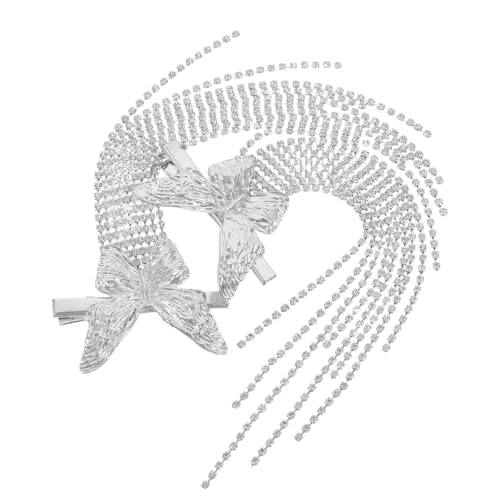 Beaupretty 2 Stück Schmetterling Haarspangen mit Strass Quasten Rutschfeste Alligator Haarklammern Leichte Haarclips für Frauen und Mädchen Eleganter Hochzeitsschmuck Silber von Beaupretty