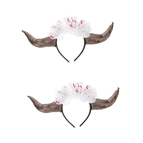 Beaupretty Kopfschmuck 2st Tag Der Toten Stirnband Teufelshörner Für Frauen Halloween-kopfschmuck Für Frauen Hornstirnband Mit Blumen Für Mädchen Weiß Dämon Dreifarbige Stoff Fräulein von Beaupretty