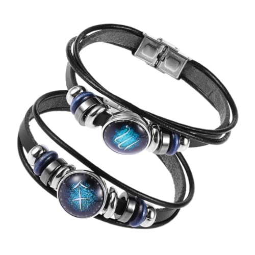 Beaupretty 2 Stück Teiliges Armband Rindsleder mit Edelstahlverschluss Handgefertigtes Armband für Damen und Herren Modisches Perlenarmband für Besondere Anlässe von Beaupretty